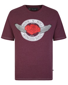 KAM Rock N Roll Rose Printed T-Shirt Plum Marl